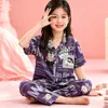 Pijama Infantil para Meninas e Meninos de Primavera e Outono, Manga Curta e Calça Longa, Roupa de Casa com Desenhos Animados para Crianças Maiores