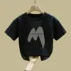 2415# Ropa Infantil Camiseta de Manga Corta Verano Delgada Letra M Algodón Puro Niños y Niñas Verano Manga Media Niños Pequeños y Grandes