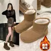 Botas de neve quentes e antiderrapantes para mulheres, novo estilo de inverno 2026, forradas com fleece e espessadas, botas de algodão estilo Birkenstock com sola grossa para mulheres