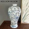 Porcelana Azul y Blanca Estilo Chino Nuevo Cerámica Amarilla Florero Hidropónico Pintado a Mano Adorno Creativo Decoración de Escritorio para Sala de Estar Regalo