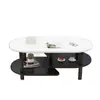 Mesa de centro ovalada de doble capa moderna y minimalista para sala de estar, apartamento pequeño, mesa de té simple para balcón de casa creativa y económica