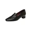 Mocasines de piel de oveja ajustados de estilo francés con punta cuadrada, colección otoño 2026, tacón medio grueso, zapatos de cuero para el trabajo, zapatos de mujer de cuero genuino