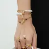 Cadena de Dedos de Acero Inoxidable Cadena de Muñeca Oso Ins Zirconia Perla Empalme Pulsera Chapada en Oro de 18K Joyería de Lujo Ligero