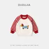 Suéter Pulôver Festivo Vermelho para Meninos da Dudu, Tricô de Inverno para Crianças, Pulôver de Ano Novo para Meninas, Roupa Infantil