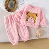 2025 Novo Conjunto Europeu e Americano Transfronteiriço de Roupas Infantis Padrão de Urso Rosa Blusa de Manga Longa + Calça Conjunto de Roupas Infantis