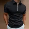 Camisa Polo Masculina de Verão Transfronteiriça para Comércio Exterior Cor Sólida Manga Curta Gola Lapela Casual com Zíper Roupas Masculinas Europeias e Americanas Verão