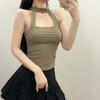 Diseño Nicho Asimétrico Calado con Cordones en el Cuello Top Pequeño Puro Sexy Verano para Llevar Interior Chaleco para Mujer