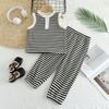 Traje para niños Verano Nuevo Deportivo Casual Rayado Chaleco Pantalón Conjunto de 2 piezas Niñas Bebé Moda Estilo Occidental Verano