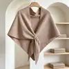 Xale de Lã Mesclada Cor Sólida com Ponto Cruz para Primavera e Outono, Elegante Versátil Quente para Pescoço e Ombros