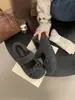 Zapatos gruesos para mujer estilo Mary Jane, puntera baja, con pelo, forro de felpa, estilo Birkenstock, con lazo pequeño estilo Chanel, color gris, que aumentan la altura interior