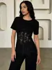 Top de encaje con diseño transfronterizo europeo y americano, de nicho, que ciñe la cintura, Nuevo para la primavera 2026, Sexy, de deseo puro, Versátil, Camiseta para mujer