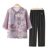 Camisa de Verano para Abuela, Ropa Estilo Chino, Traje de Verano para Madres de Mediana Edad y Mayores, Nuevo Estilo Blusa Holgada para Personas Mayores y Señoras