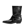 Botas de Couro Retrô de Designer de Nicho Verão 2026 Novas Botas Chelsea com Bico Fino e Fivela de Metal Botas Curtas de Salto Baixo para Mulheres