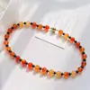 Conjunto de Colar, Corrente para Clavícula e Pulseira com Design Color-Blocking de Calcedônia Natural Cor Pôr do Sol e Ágata Negra