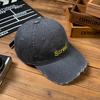 Boné de Baseball Lavado com Bordado de Letras Estilo Coreano para Primavera e Verão Feminino e Masculino Casual Versátil Protetor Solar