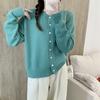 Estilo Coreano Otoño Nuevo Suéter Holgado Casual Simple Abrigo para Mujer Color Caramelo Manga Larga Suave Cera Cuello Redondo Cárdigan Tejido
