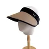 Borde de contraste metal arco moda hueco sombrero de copa mujeres verano versátil protección solar sombrero de sombra plegable sombrero de sol