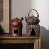 Estufa de alcohol Dunhuang de gres chino vidriado de hierro chapado en oro, tetera lateral, estufa redonda, calentador de té, estufa de té, dispositivo para preparar té al aire libre