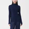 Camiseta de manga larga para mujer Miyake, cuello semi-alto, corte ajustado, elegante y estilosa, top plisado versátil, camiseta básica para mujer