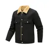 Jaqueta Masculina de Veludo Cotelê para o Inverno com Pelúcia Interna, Gola de Lã de Cordeiro, Espessada, Roupa de Trabalho, Casaco de Algodão, Peça de Roupa Externa Casual Solta Retrô