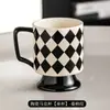 Conjunto de Canecas de Cerâmica Cor Creme Estilo Hepburn Francês de Alto Valor Estético, Combinação de Xícaras de Café com Leite, Copos Altos