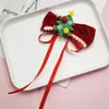 Pinza para el pelo con lazo de terciopelo rojo navideño, set de tocado con campana y borla de dibujos animados lindos de Papá Noel para niños