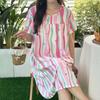 2023 Nuevo Vestido Estampado de Algodón y Seda para Mujer de Manga Corta de Verano Delgado para el Hogar Casual Bata de Dormir de Algodón y Seda Vestido al por Mayor