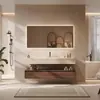 Gabinete de Baño Inteligente de Roble y Nogal de Lujo Ligero con Lavabo Integrado de Cerámica sin Costuras y Encimera Juego de Baño