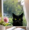 Adesivos de Desenho Gatinho Preto Olhando para o Adesivo, Decoração de Sala de Estar Quarto Janela Vidro Adesivo Estático Sem Cola