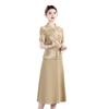 Novo Vestido de Verão Estilo Chinês para Mães Vestido Estampado Estrangeiro Elegante Moda para Mulheres de Meia-idade e Idosas Vestido Slim Falso de Duas Peças para Cobrir a Barriga