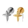 Pendientes de Acero Inoxidable Transfronterizos Mariposa Amor Labio Uña Dorado Electrochapado Trébol de Cuatro Hojas Estrella Dientes Internos Forma de T Perforación de Labio