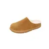 Versión de piel de vaca~zapatos de algodón versátiles retro para otoño e invierno para mujer, forrados de felpa, cálidos, sin cordones, zuecos de media pantufla estilo Birkenstock para la nieve