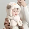 Gorro y Bufanda para Niños Todo en Uno Lindo Dibujo Animado Invierno Terciopelo Engrosado Cálido A prueba de Viento Protección para Orejas Gorro de Felpa para Niños y Niñas