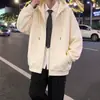 Sudadera cárdigan de color liso para hombre, estilo primavera/otoño, marca trendy americana, forrada de polar para abrigar, chaqueta con capucha, prenda para pareja, ropa de abrigo de otoño