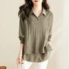 Camisa Feminina de Manga Comprida Falsa Duas Peças Tops 2023 Nova Solta Casual Slim Versátil Chic Estilo Ocidental Linda Camisa Pequena