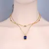 Collar Superpuesto Justop Estilo Europeo y Americano Cadena Dorada con Gemas Azules, Cadena para Clavícula de Doble Capa de Piedra Natural Espinela Azul
