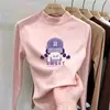 Nova coleção outono e inverno: Camada base feminina de fleece, escovada, com gola alta parcial, camiseta infantil de manga comprida, top interno estiloso, estilo ins moderno