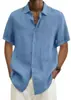 2026 Sitio Independiente Deseo Artículo Más Vendido de Amazon Verano Cuello en V Botón Algodón Lino Color Sólido Camisa de Moda para Hombre