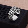 Anillo de mantra de seis palabras en plata S925 para hombre, estilo retro, moderno, tailandés, con boca abierta desgastada y ajustable