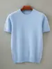 Suéter Fino de Manga Corta para Hombre 100% Lana Pura Cuello Redondo Camiseta de Punto Base para Jóvenes Ropa Interior Base Interior