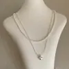 Colar Dupla Camada com Flor Bud Pérola Escovada Inspirado em Design para Mulheres, Gargantilha Clavícula Fashion Tendência de Luxo Leve Estilo Francês