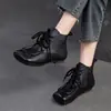 Zapatos de Mujer Retro Hechos a Mano de Caña Alta 2026 Otoño/Invierno Nuevos Botines Planos Cómodos Piel de Primera Flor Estilo Étnico Zapatos para Mamá