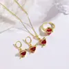 Conjunto de Joias Europeu e Americano Transfronteiriço Cobre Rosa Vermelho Amor Zircônia Colar Pingente Brincos Brincos Anel Conjunto de Joias Atacado