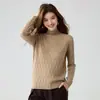 Suéter de cashmere macio e aconchegante para mulheres, tricô de gola alta parcial, estilo para o trabalho, camada base elegante, nova peça quente para outono e inverno