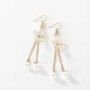 Pendientes largos de perlas con personalidad elegante y diseño de celebridades de Internet, con flores de cristal, sencillos y combinables, que adelgazan el rostro, joyería para las orejas femeninas.