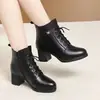 Botas Martin de Tacón Grueso con Felpa y Cordones para Otoño e Invierno Zapatos de Trabajo Zapatos de Cuero Negro Botines Botas de Mujer Botas para Entrevista Zapatos de Algodón Zapatos de Mujer