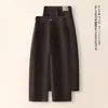Calça Casual de Cintura Alta Reta Personalizada Feminina Solta Plus Size Caimento Emagrecedor Cobre os Quadris Calça Longa Outono Versátil para o Trabalho