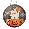 Letrero de madera vintage de Halloween transfronterizo con diseños redondos de fantasma, calabaza y sombrero de bruja para decoración de porche y pared de habitación