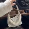 Bolsa de Mão Versátil para o Dia a Dia com Design de Nicho em Cor Sólida, Bolsa Tote Tecida à Mão de Grande Capacidade e Bolsa Transversal para Lancheira
