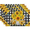 Manteles Individuales de Lino con Girasoles Verano Florales Antideslizantes Resistentes al Calor Lavables Manteles de Mesa Cocina Mesa de Comedor Decoración del Hogar Manteles de Mesa